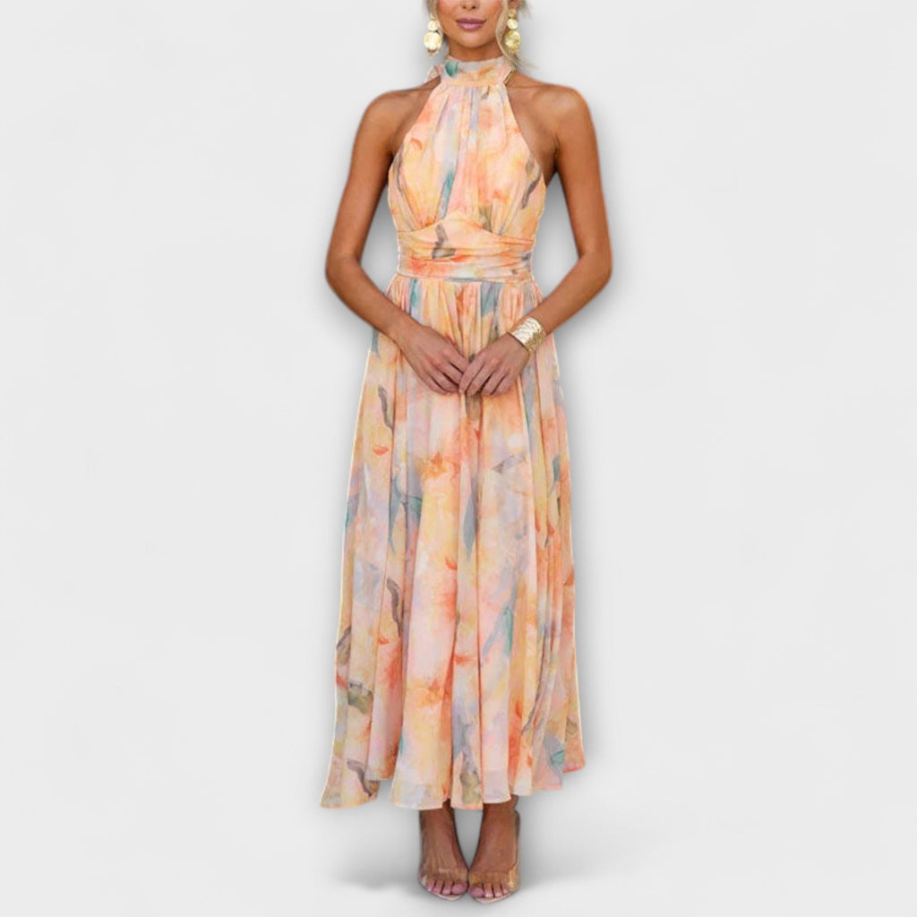 Women's Flowy Watercolour Print Maxi Dress