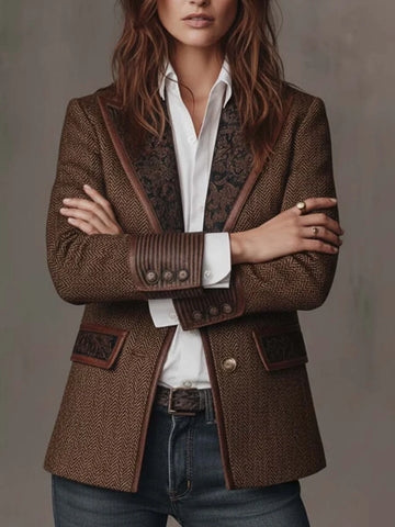 VIVIEN | HERRINGBONE PRINTED PANEL BLAZER