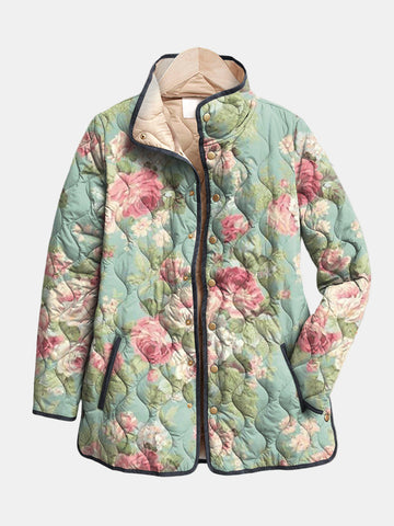 Delphine™ | Retro Floral Patterned Quilted Jacket