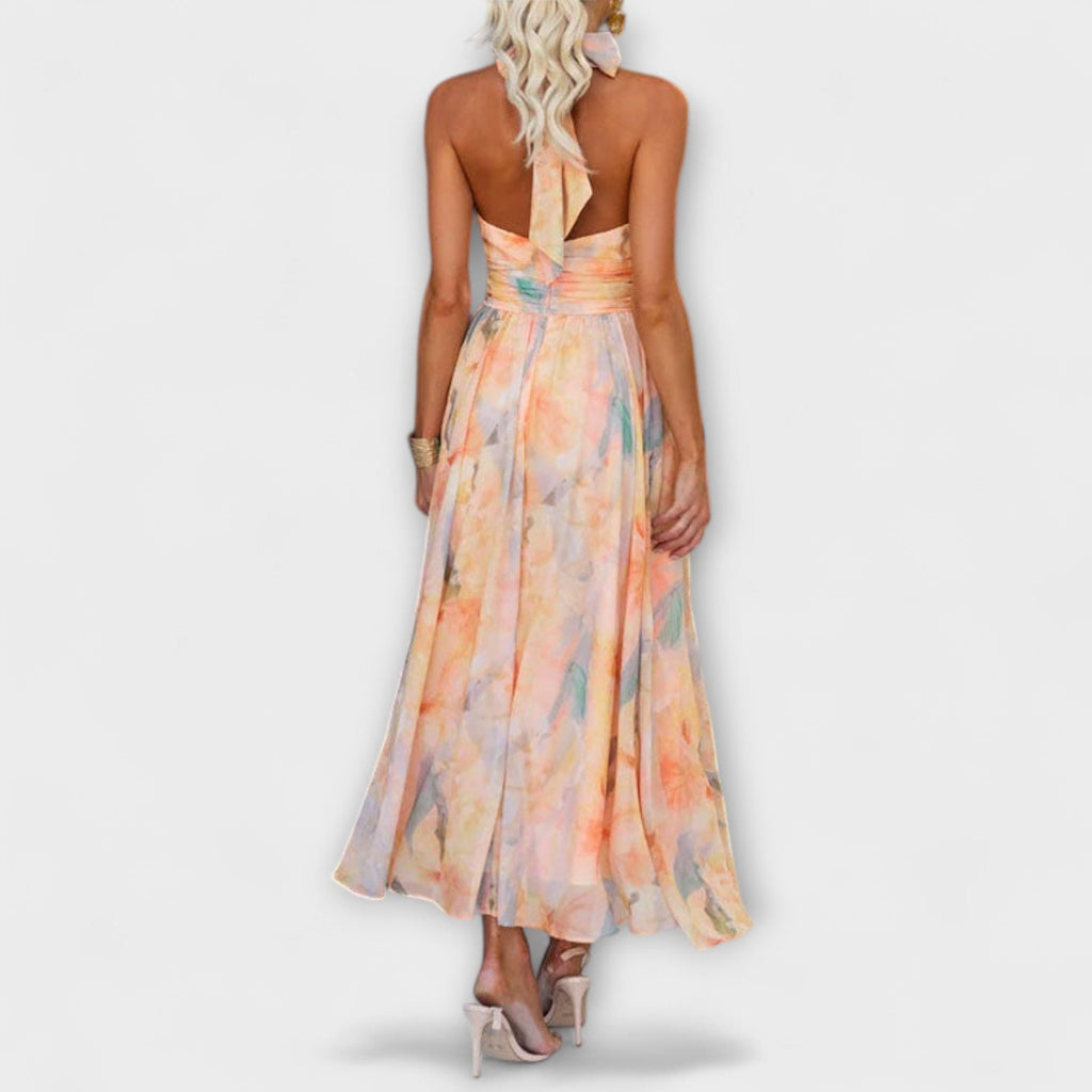 Women's Flowy Watercolour Print Maxi Dress