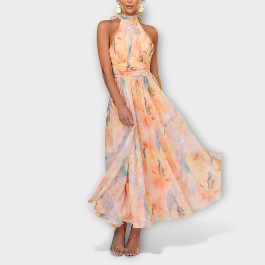Women's Flowy Watercolour Print Maxi Dress