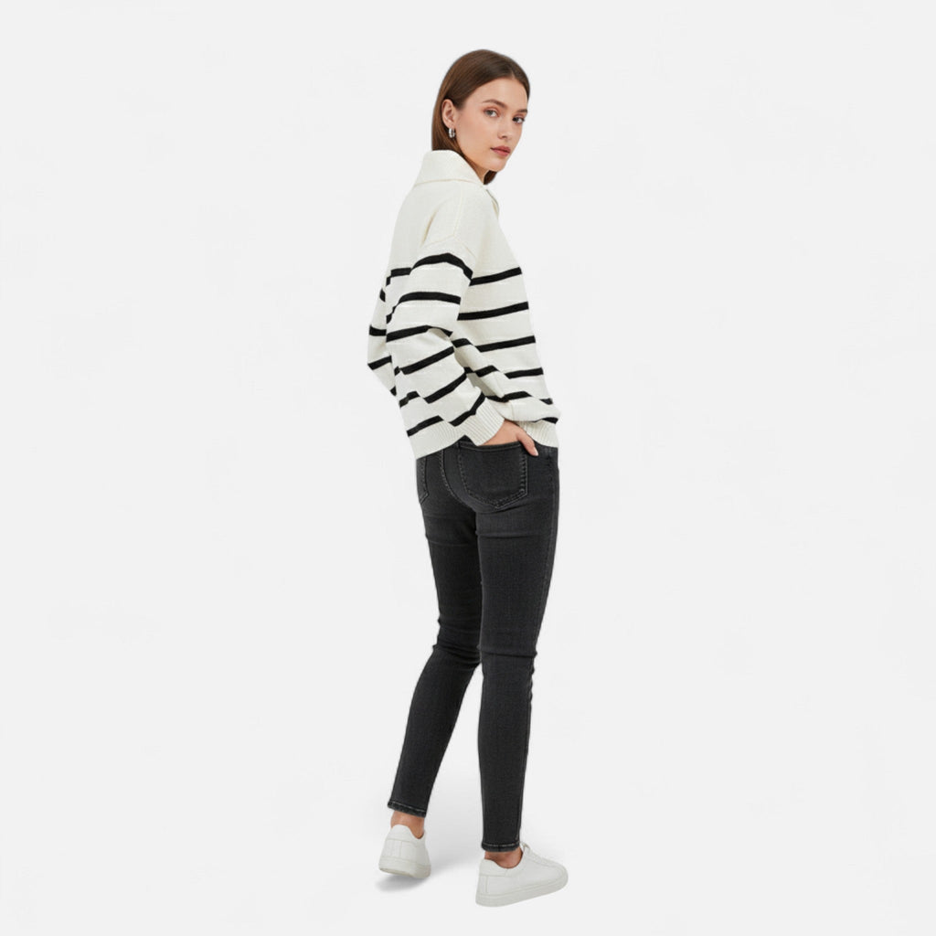 Women's Striped Knit Polo Sweater
