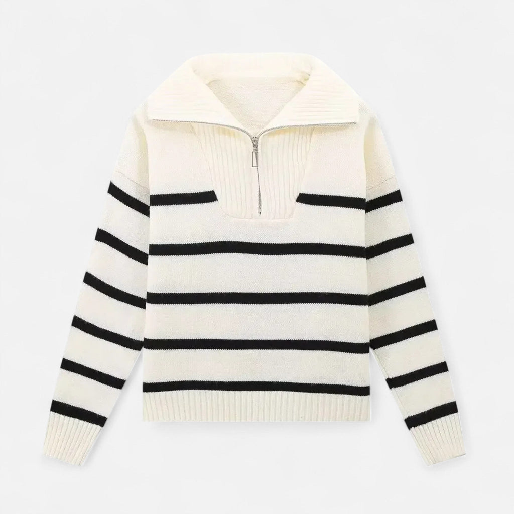 Women's Striped Knit Polo Sweater
