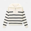 Women's Striped Knit Polo Sweater