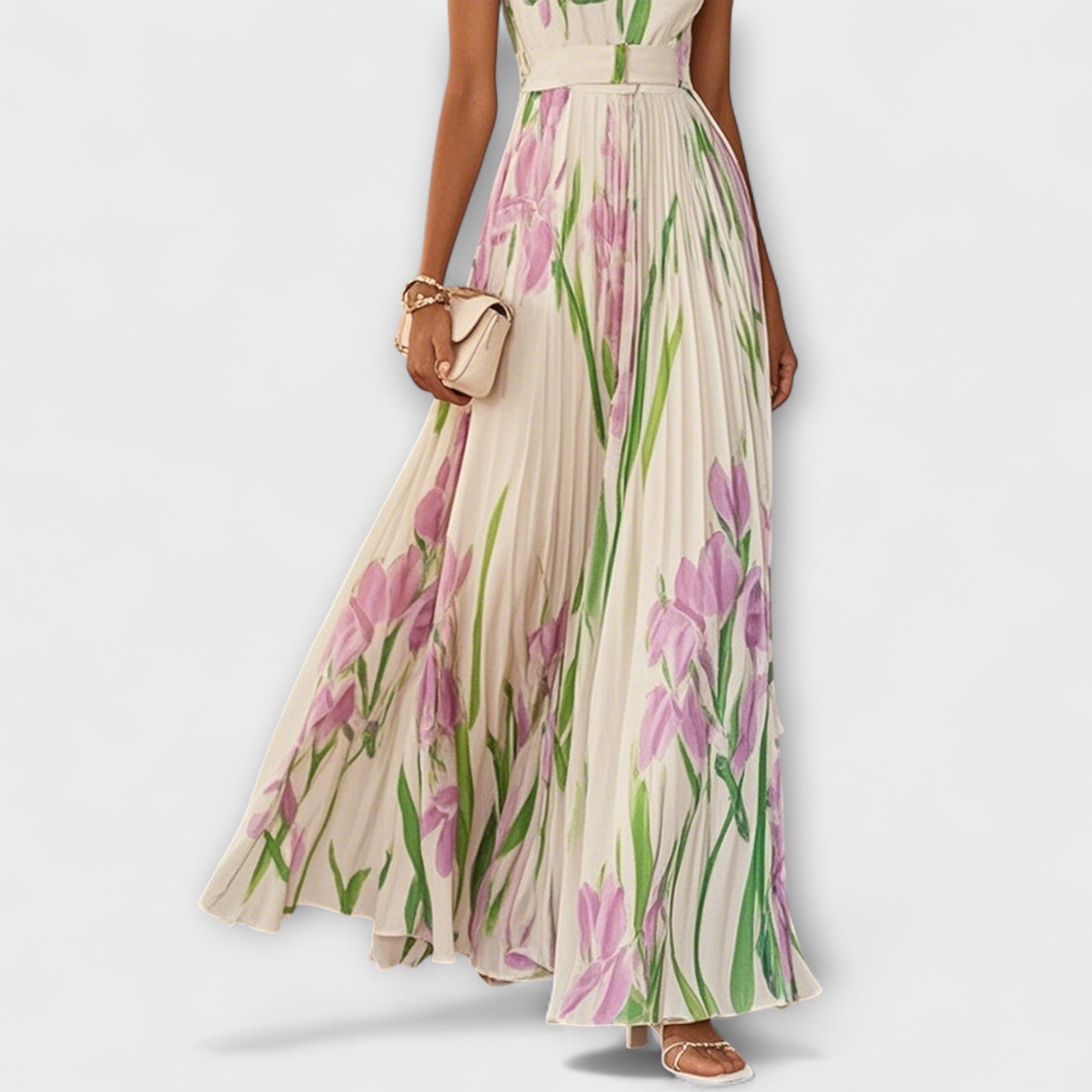 Women's Draped Floral Chiffon Maxi Dress