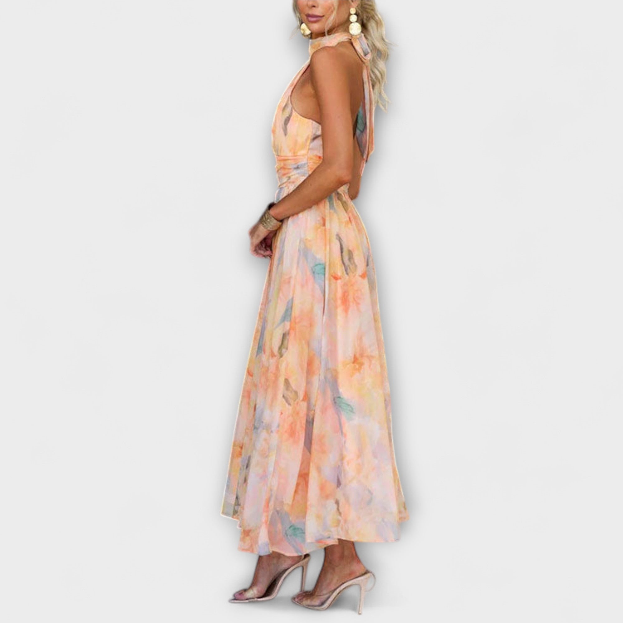 Women's Flowy Watercolour Print Maxi Dress