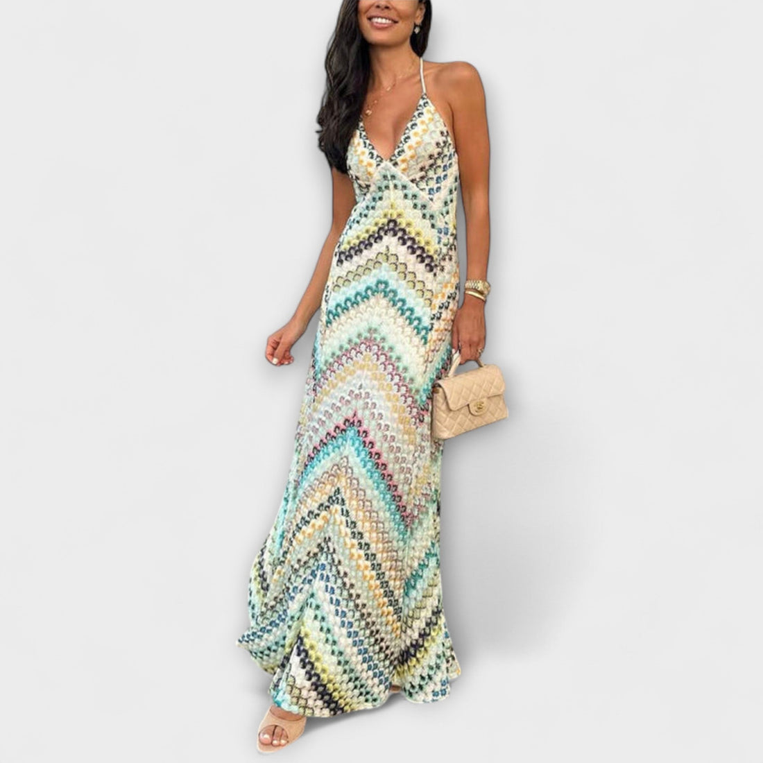 Women's Vibrant Herringbone Maxi Dress