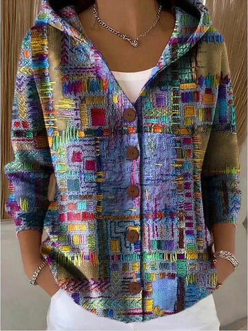 Jivara™ | Artistic Patchwork Hooded Cardigan