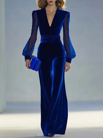 Sabrina™ | Velvet V-Neck Evening Jumpsuit