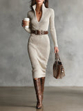 Gabriela | Midi Knit Dress with Belt and Mock Turtleneck