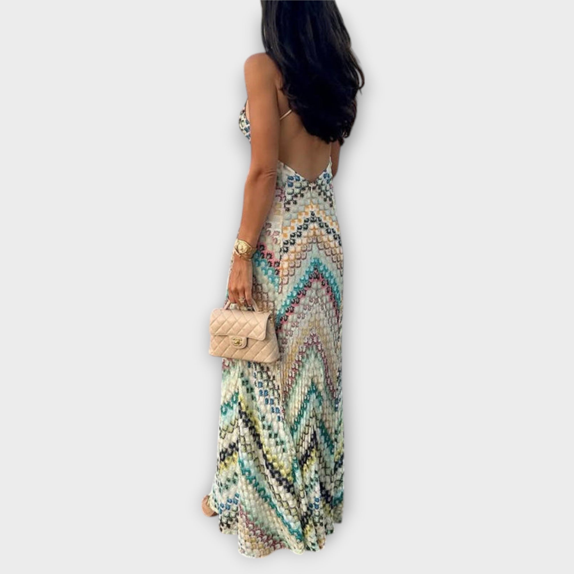 Women's Vibrant Herringbone Maxi Dress