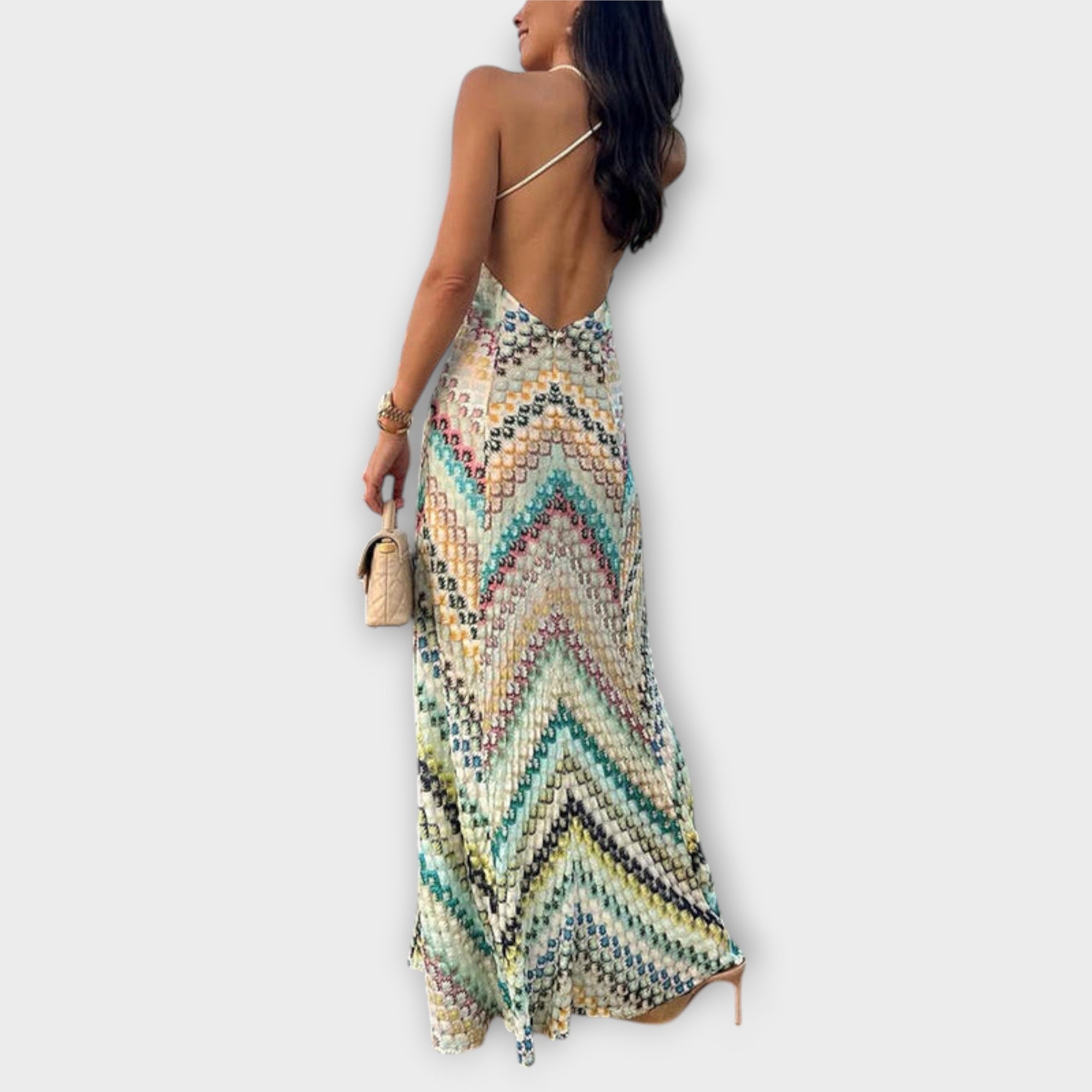 Women's Vibrant Herringbone Maxi Dress