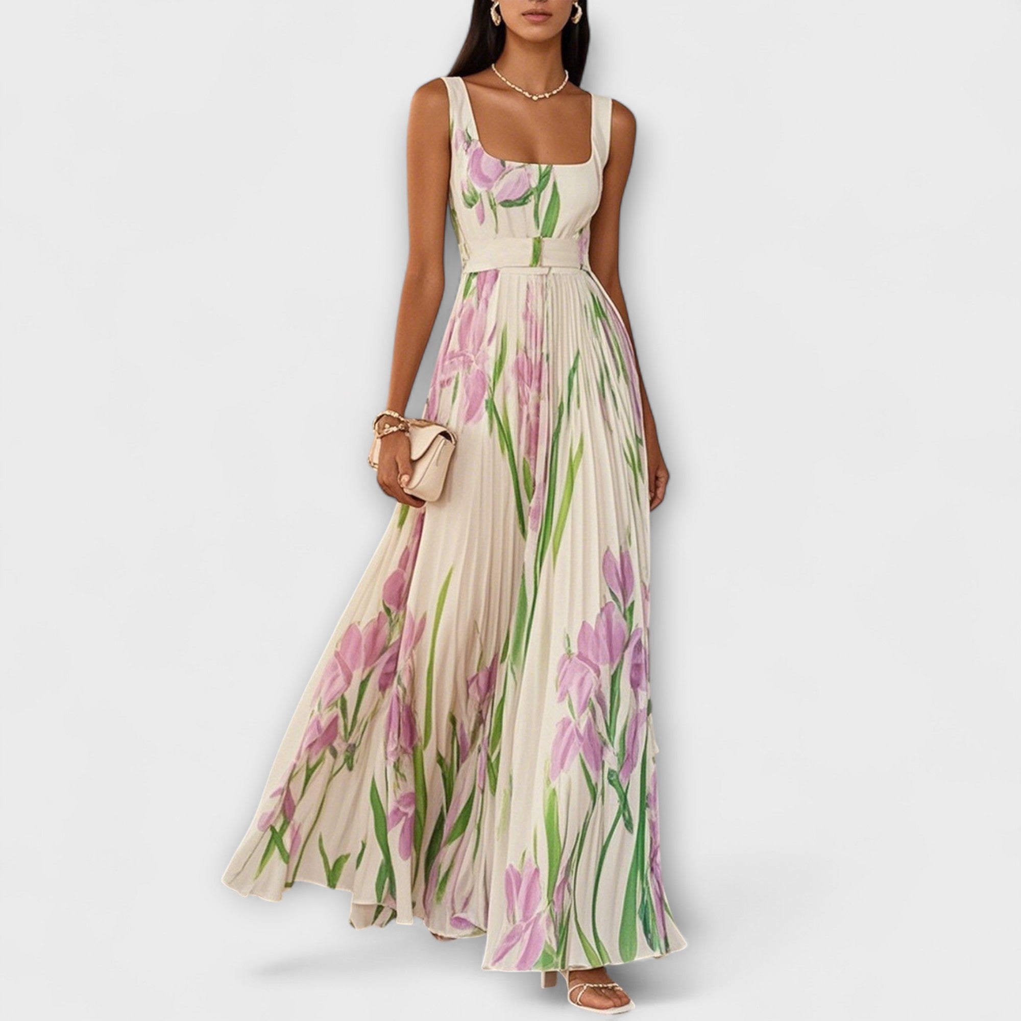 Women's Draped Floral Chiffon Maxi Dress