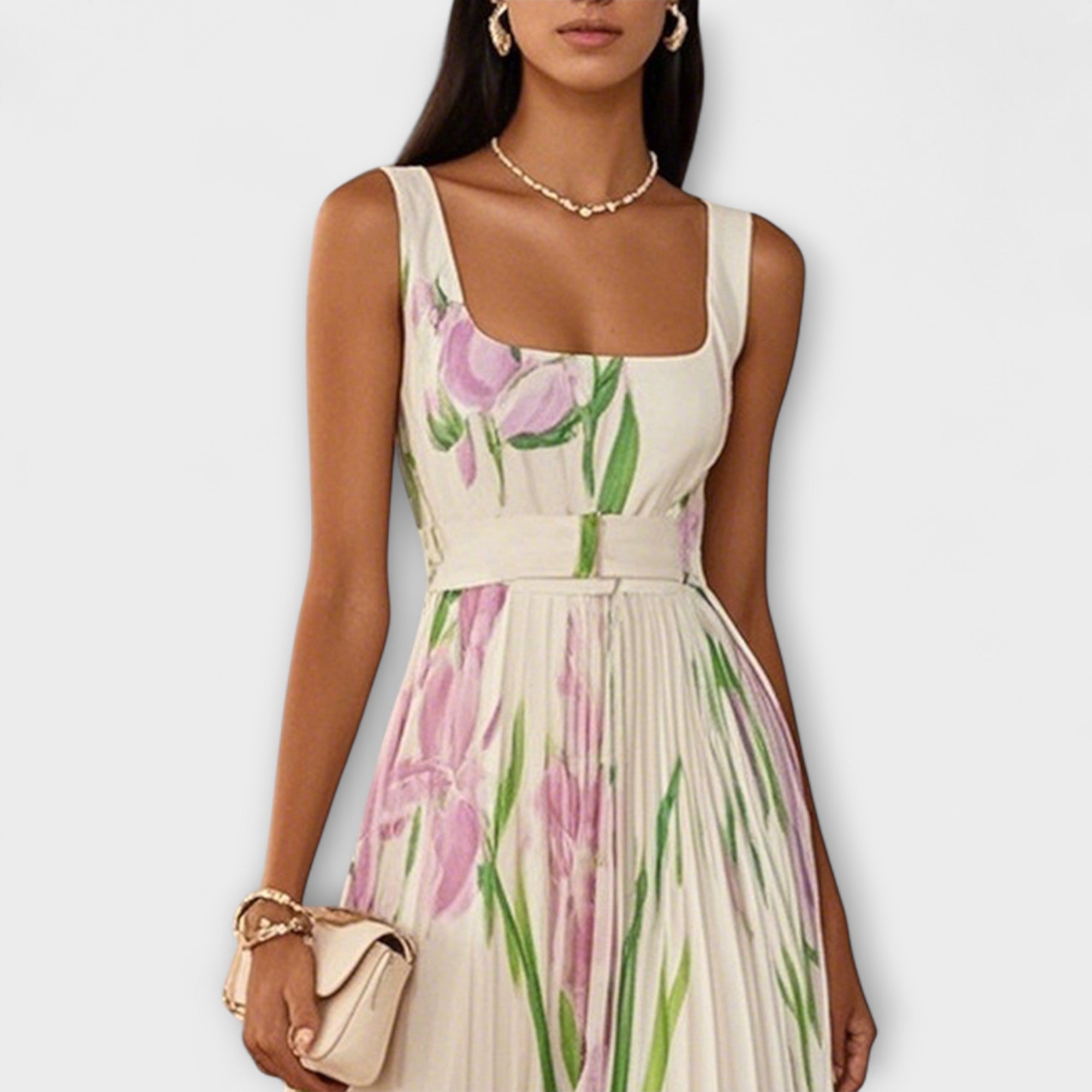 Women's Draped Floral Chiffon Maxi Dress
