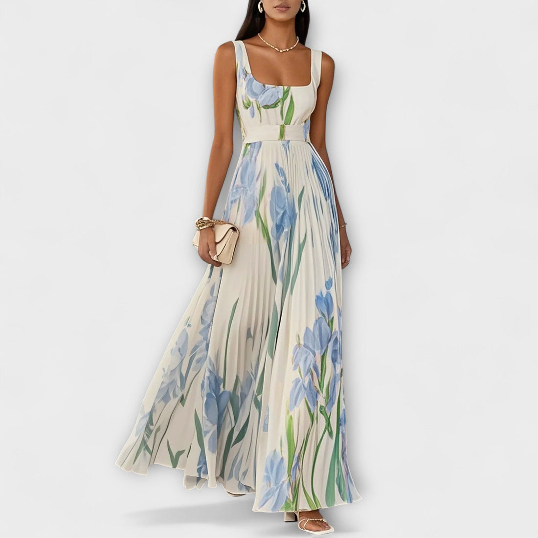 Women's Draped Floral Chiffon Maxi Dress